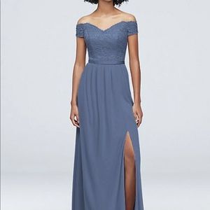 David’s Bridal Steel Blue Bridesmaid Dress